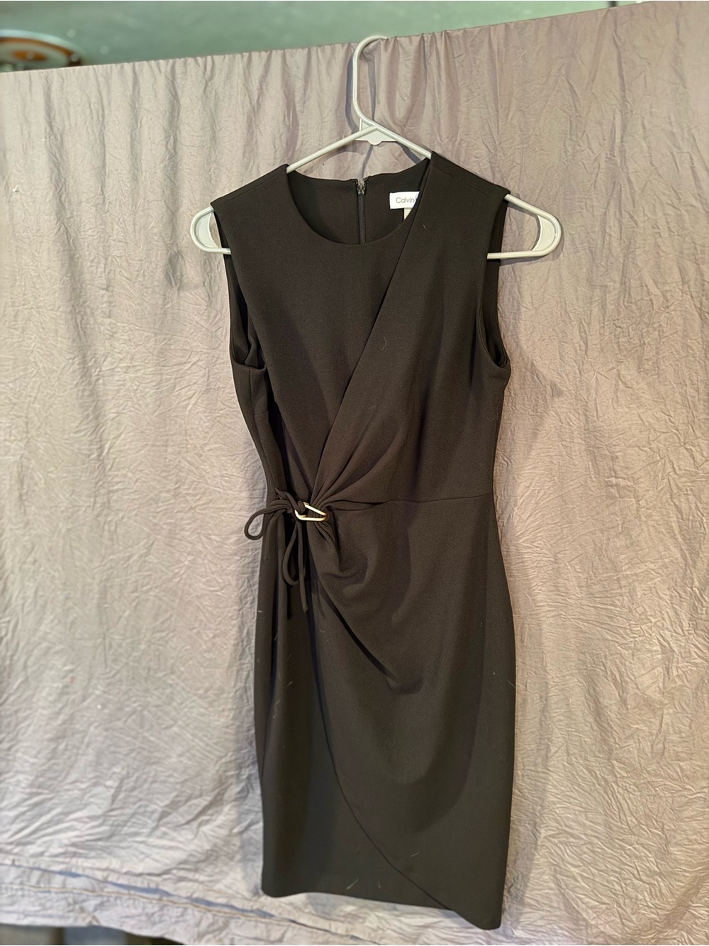 Calvin Klein Black Sleeveless Wrap-Detail Midi Dress